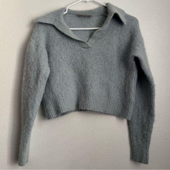 Everlane Wool Blue Collared Crop Sweater - Picture 1 of 4